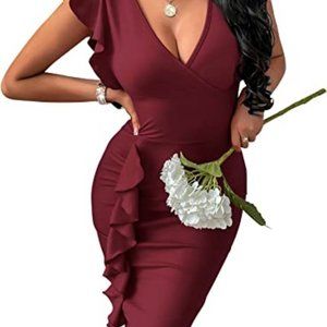 Women's Sexy Dresses Ruffle One Shoulder Sleeveless Bodycon Party Club Cocktail